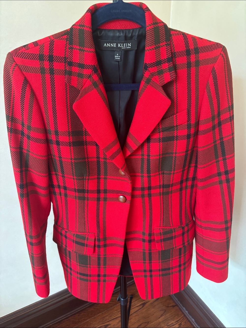 Anne Klein New York Red and Black Plaid Tailored Blazer